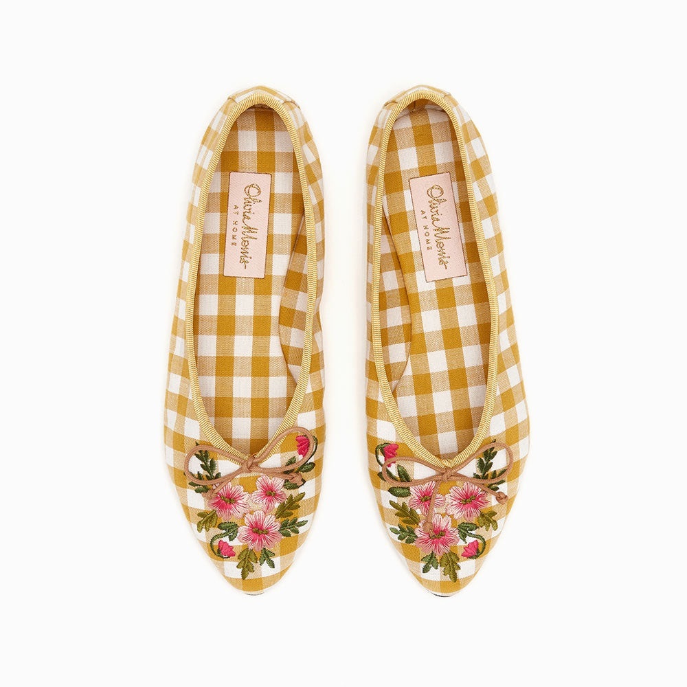 Olivia Morris At Home Embroidered Gingham Ballet Flats  MARIGOLD GINGHAM Size 38